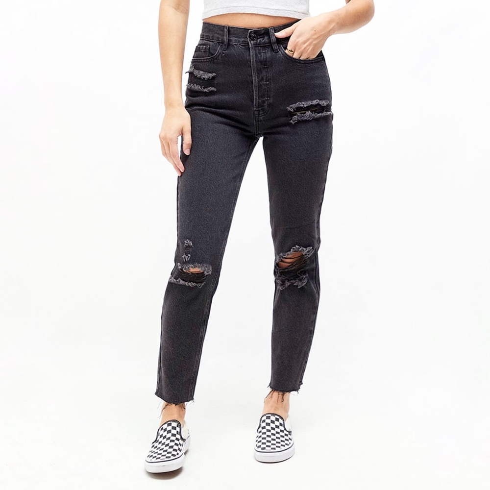 PacSun Jeans Women’s Size 25 Ultra High Rise Slim Leg Black Distressed Pants XS